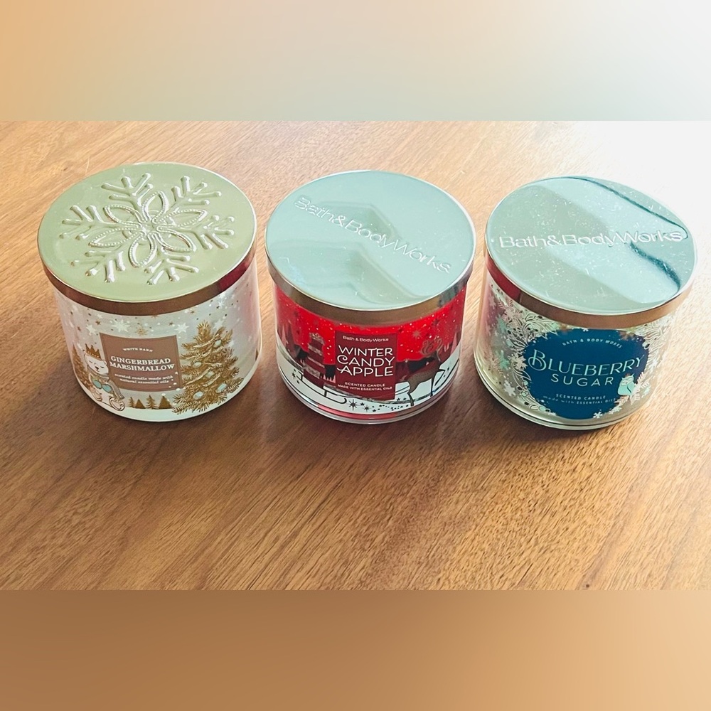 Bath & Body Works 3-wick Candles Gingerbread Marshmallow Blueberry and Apple